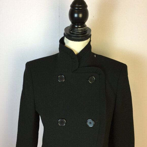 Vtg Ann Taylor Jacket Blazer 8P Womans Black Wool Double Breasted Ruffle Collar - Picture 11 of 15
